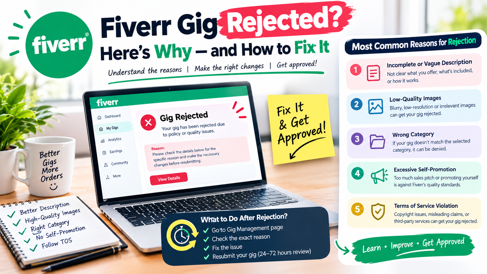 Fiverr gig rejected hone ki wajah — aur usko fix kaise karein